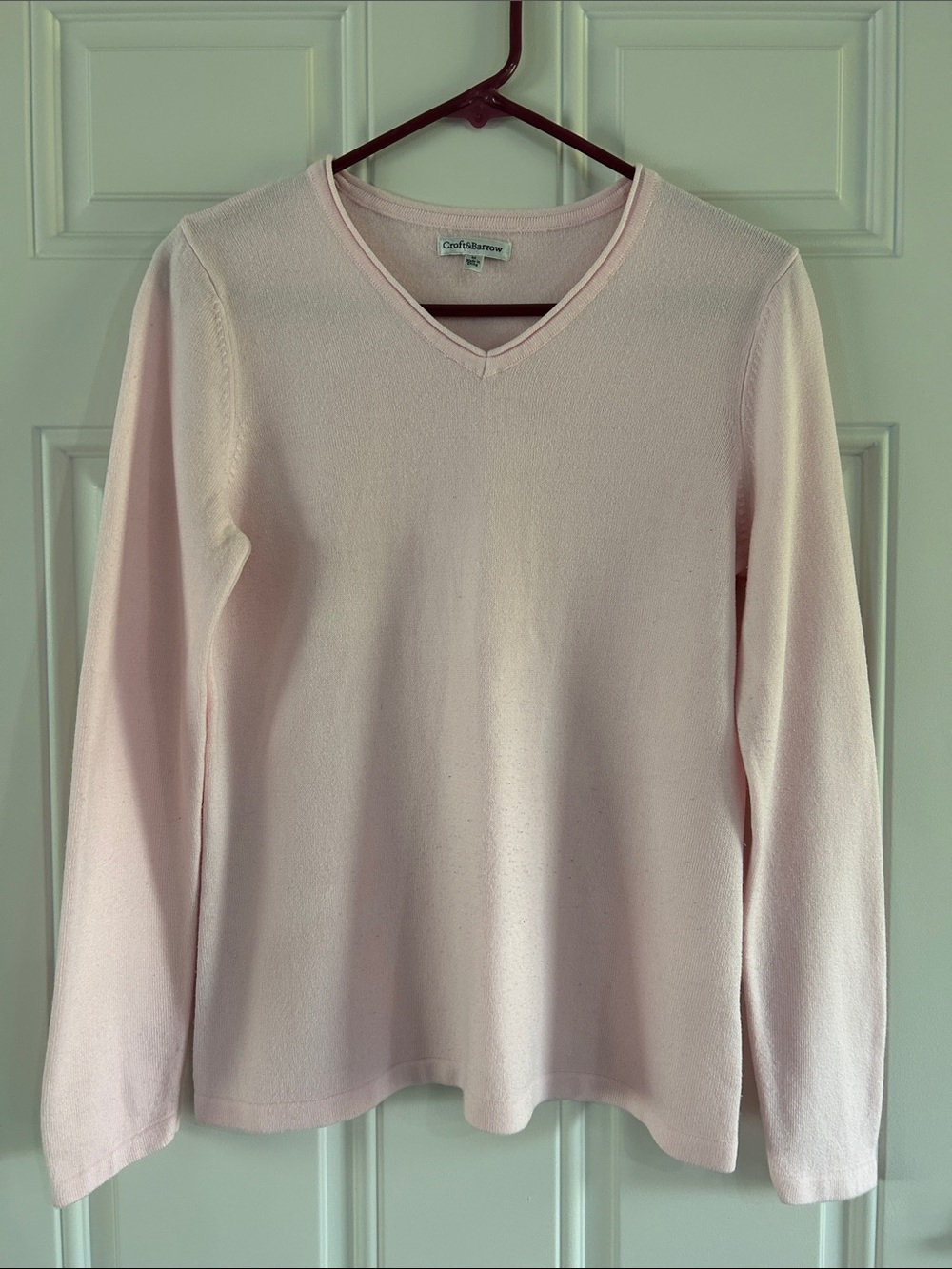 croft & barrow Women's V-Neck Sweater - Pale Pink